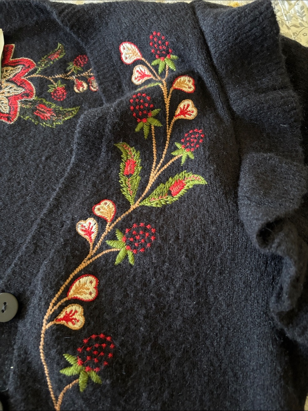 FARM Rio Black Cardigan with Red, Green and Cream Floral Embroidery - Picture 3 of 12